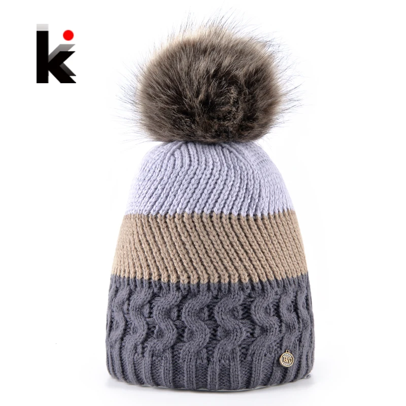 

2018 Fashion Women Winter Beanies Hat Caps Female Warm Imitation Fur Ball Pompoms Knitted Skullies Beanie For Girls Bonnet Touca