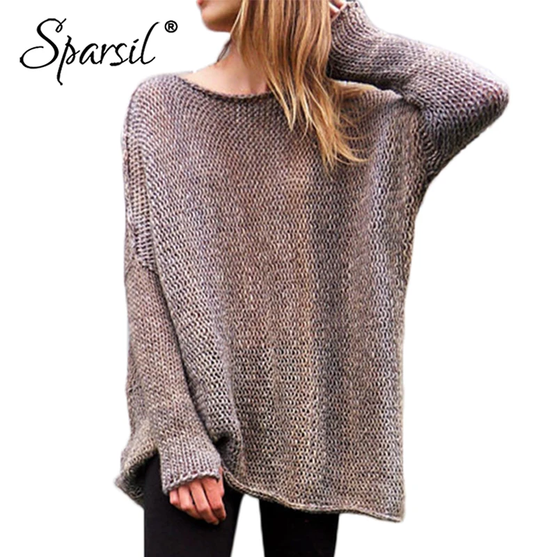 

Sparsil Women Winter Knitted Thick Long Pullover Autumn O Neck Thumb Hole Long Sleeve Solid Streetwear Female Sweater Pullovers
