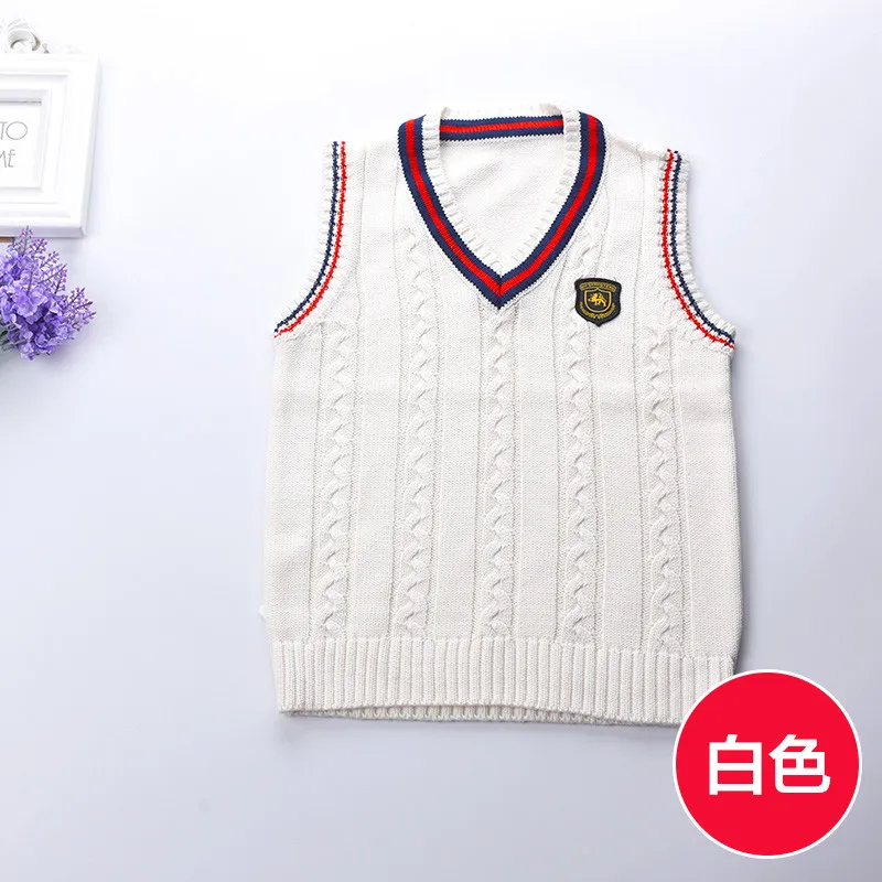 INS/Лидер продаж, Детский свитер, жилет для мальчиков свитера для девочек детский джемпер детские жилеты весенне-осенняя школьная форма - Цвет: white