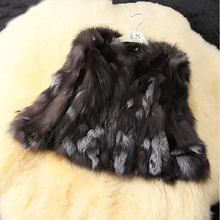 

Natural Genuine Real Silver Fox Fur Coat for Women Warm Winter KFP415 Fox Fur Jacket
