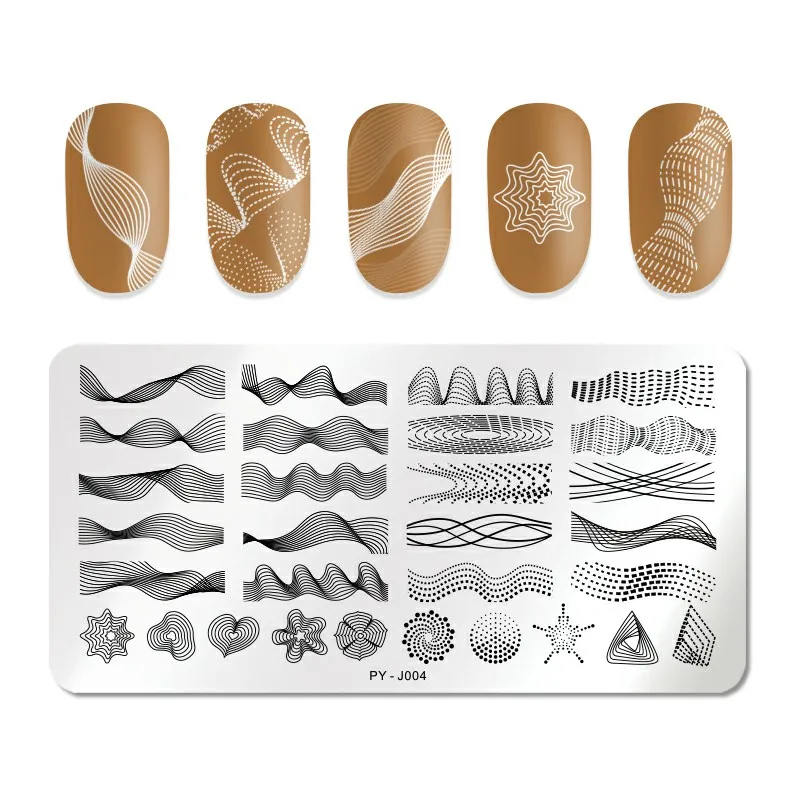 PICT YOU прямоугольные пластины для штамповки ногтей геометрические печатные трафареты для дизайна ногтей из нержавеющей стали J004