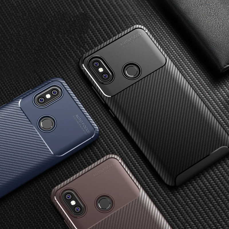 

Luxury Carbon Fiber Phone Case on for Xiaomi 8 SE 6X A2 pocophone F1 Max 3 Redmi 5 Plus 6 Pro 6A Note 5 Soft Silicone TPU Cover
