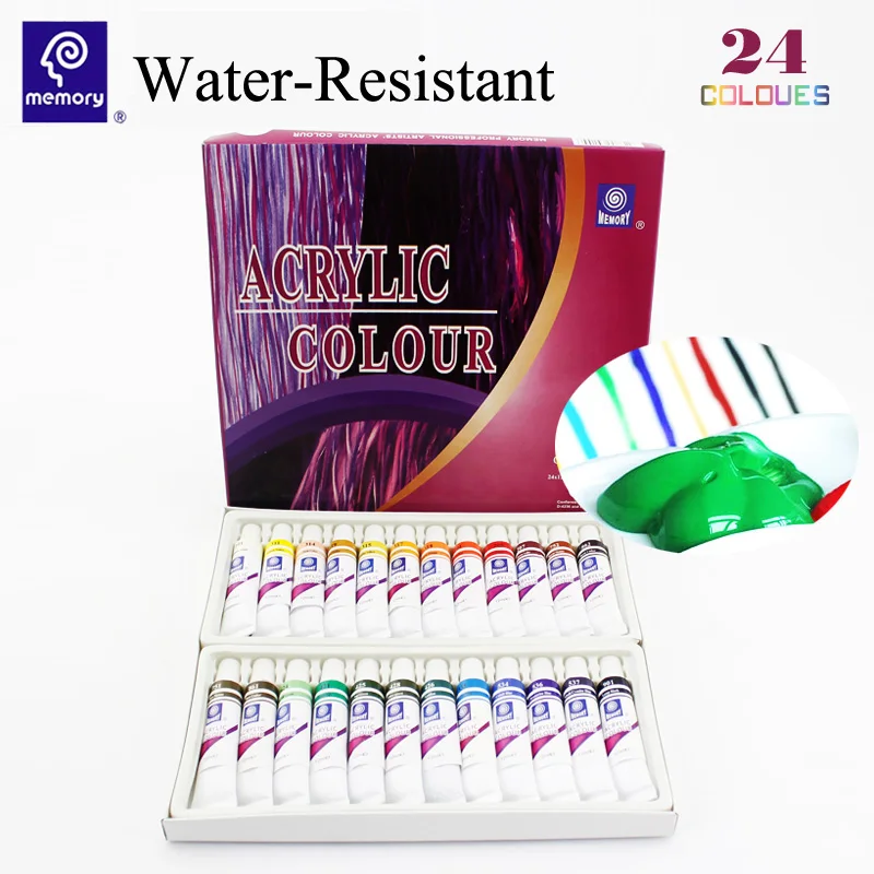 24 Color 12ML Set Acrylic Paint DIY Water-resistant Tube color Nail Glass Wall Stone Art Painting paint for fabric Drawing Tools | Дом и сад