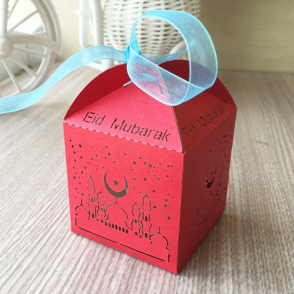 100pcs Lot Eid Mubarak Hot Sale Laser Cut Pearl Paper Small Box