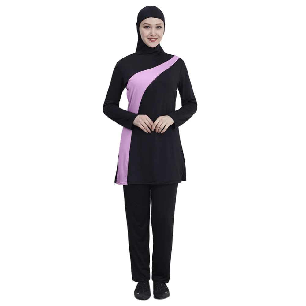 Женский Мусульманский купальник из двух частей с длинными рукавами, купальный костюм с шапкой, плавание серфинг, одежда мусульманская спортивная одежда - Цвет: Purple