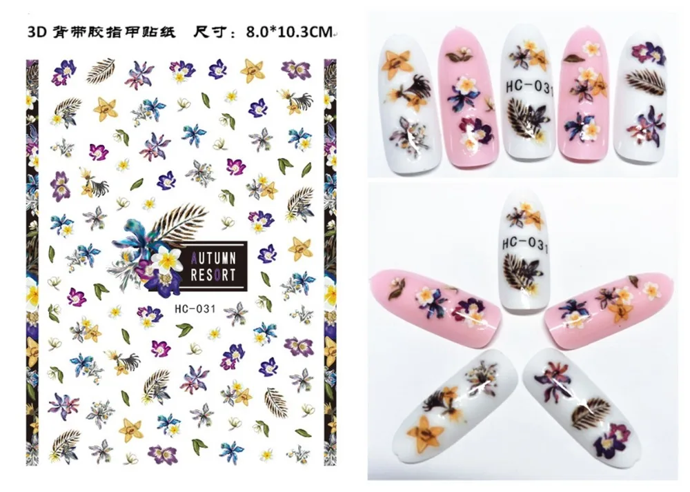 

5 sheet 15 type Colorful Japanese Nail Stickers Designs Gummed 3D Nail Art Stickers Decals Makep Art Decorations HC-031-045