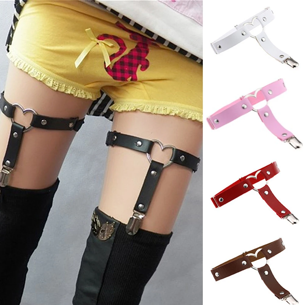 

Fashion Love Heart PU Leather Leg Garter Belts Elastic Leg Ring Anti-Slip Clips