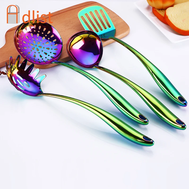 

Kitchen Tool Cooking Rainbow Cookware Kitchen Utensils Restaurant Kitchenware Set Large Soup Ladle Colander Spoon Spatula Turner