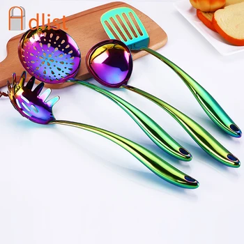 

Rainbow Cookware Kitchen Utensils Stainless steel Cooking Kitchenware Set Restaurant Large Soup Ladle Colander Spoon Spatula