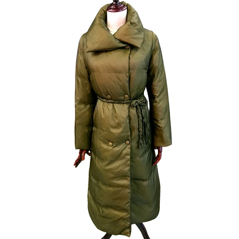 2017 Winter Down Jackets Women's Coat White Duck Down with Belt Longer Knee Women's Double Breasted Jackets Oversized QH0925