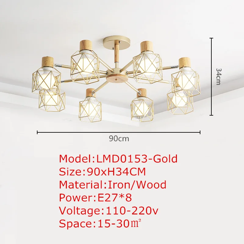TRAZOS деревянные подвесные светильники для Железный Абажур для гостиной светодиодный E27 Освещение Люстры Para Sala промышленный светильник для дома - Цвет корпуса: Golden 8 light