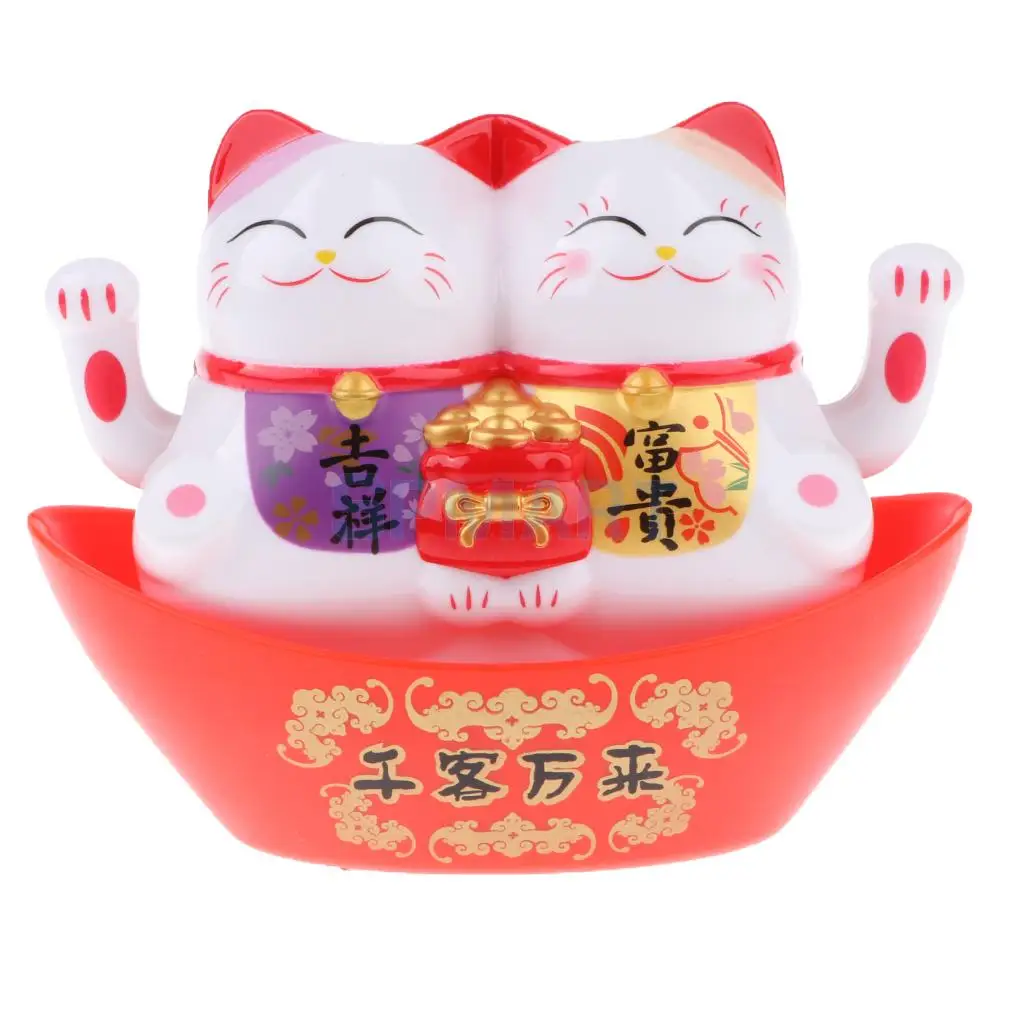 Maneki Neko Twin Animal Model Kids Children Shaking Hands Figure Toy Solar Lucky Cat Car Ornament Home Decor Friends Gift