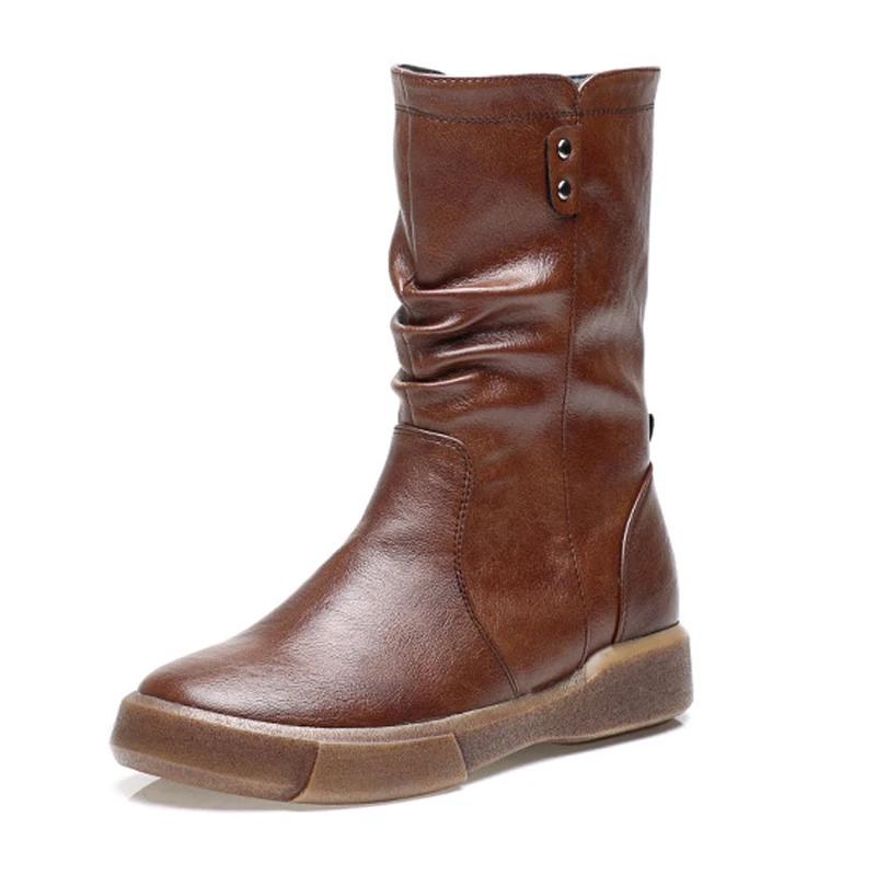 

Ankle Martin Boots Shoes For Women Winter Woman Genuine Leather Solid Mother Plush Inside Brown Black Ladies Warm Round Toe 2019