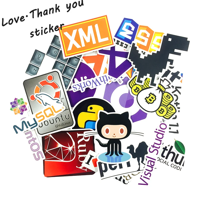

23Pcs Internet Java JS Php Html Cloud Docker Bitcoin Programming Language APP notebook computer Bedroom wall Stickers toys