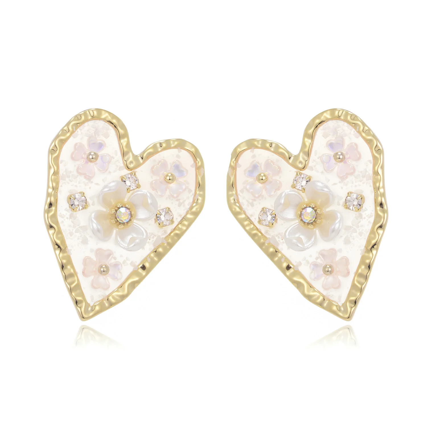 

Crystal Pearl Stud Heart Flower Earrings For Women Gold Color Copper Zircon Earring Fashion Jewelry boucle d'oreille femme 2019