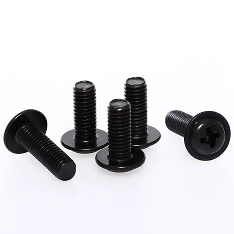 Phillips Screw Round head With Washer Pad Screws Black zinc Bolts M4