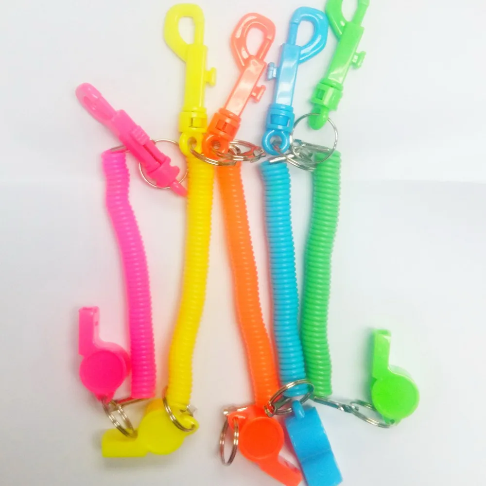 Whistle with Spiral Wrist Coil swivel clip snap Hook 22g