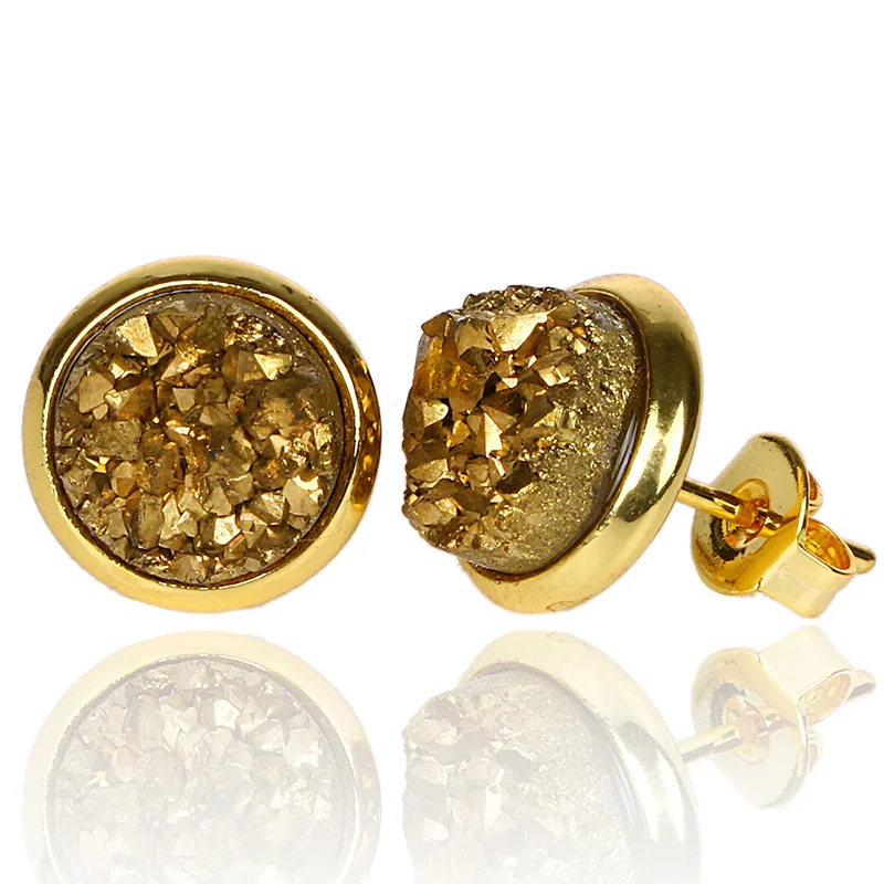 Женские серьги гвоздики с натуральным камнем 8 мм 10 цветов|stud earrings|druzy earringsquartz druzy