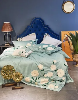 

4/6pcs Luxury lotus embroidery sheets Egyptian cotton bedding set european pillow cover 60x60cm King size duvet covers 240cm