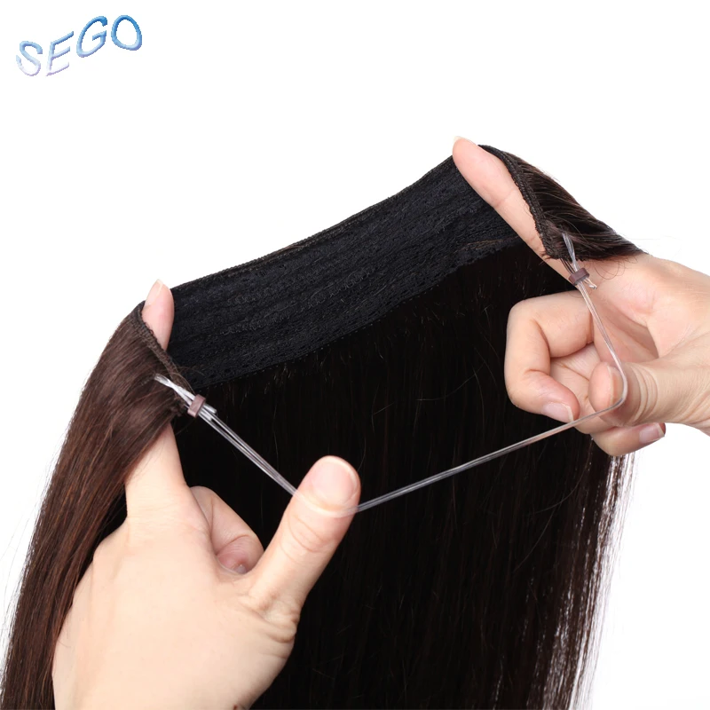 SEGO Straight Pure Color Wire Human Hair Extensions Invisible Wire Flip in Hair Extensions Non-Remy Hair With Double Weft width