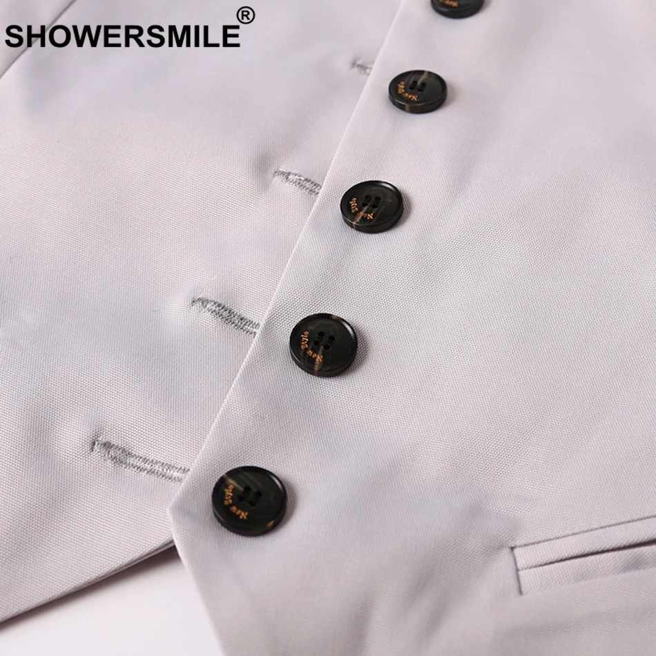SHOWERSMILE Grey Waistcoat Women Short Elegant Ladies Vest Cotton Slim Fit OL Fashion Female Cheap Spring Sleeveless Jackets 4xl