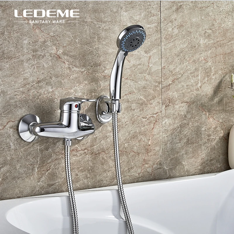 Ledeme Brass Bathtub Shower Faucet Set With 3 Spray Touch Clean Chrome Abs Plastic Shower Head Shower Mixer For Bathroom L2004 Bathtub Faucets Aliexpress