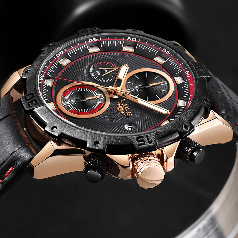 Nouvelle Marque De Luxe LIGE Hommes Montres режим Etanche кожаный кварцевые военный Chronographe спортивные