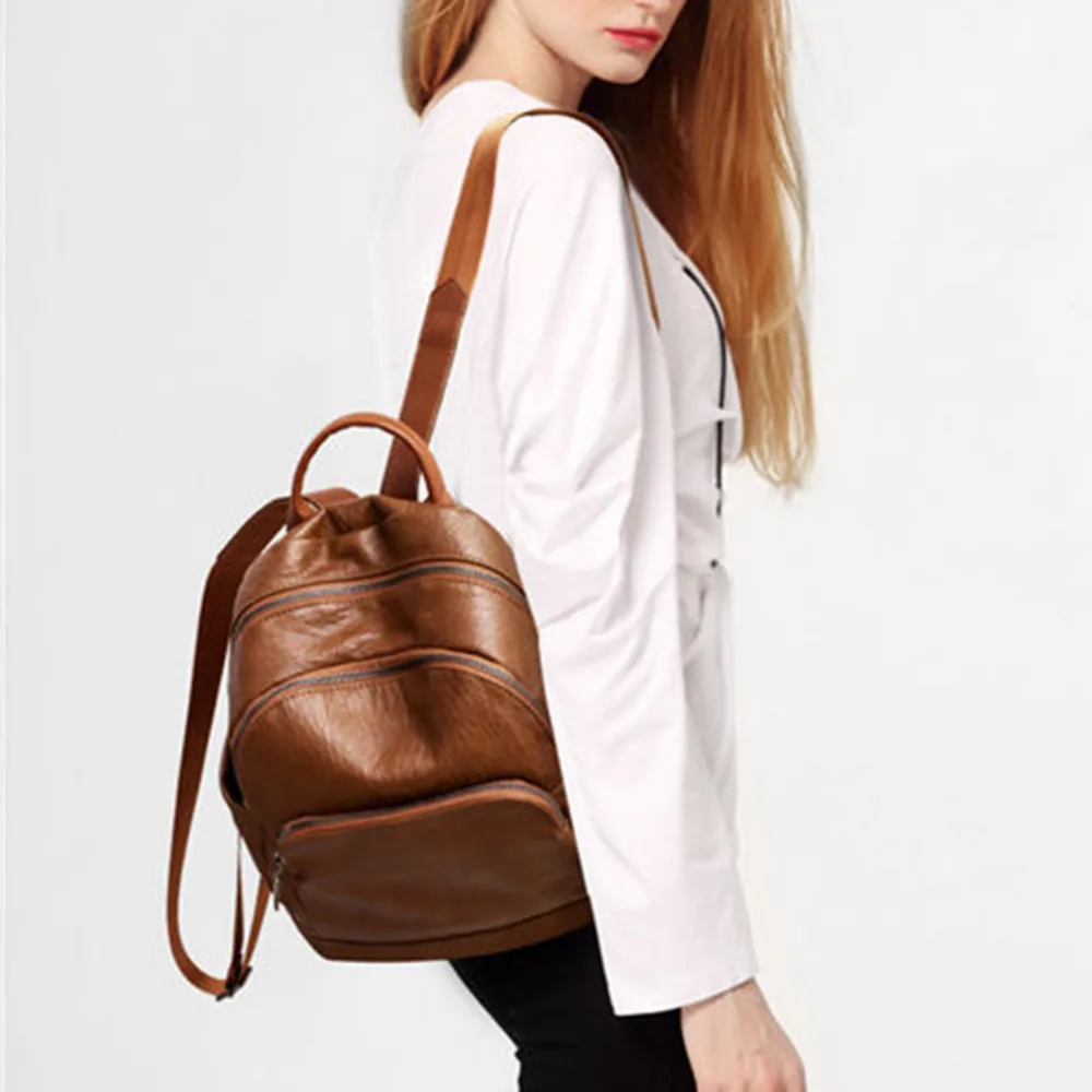 2018 Retro las mujeres bolsos de cuero suave de la PU Mochila bolsos de hombro Mochila para mujeres mujer Mochila Negro Bolso femenino Mochila