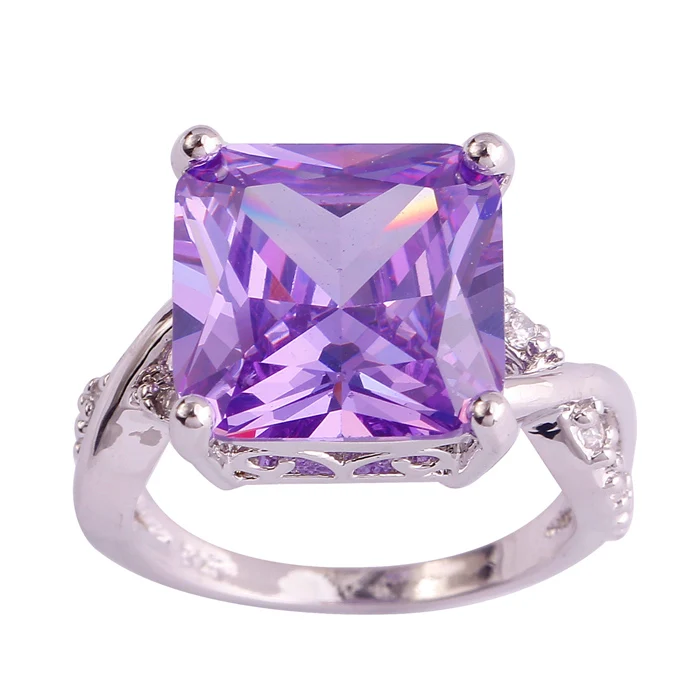 Lingmei модное женское серебряное кольцо с кубическим цирконием AAA Размер 6 7 8 9 10 для свадьбы помолвки - Цвет основного камня: Фиолетовый