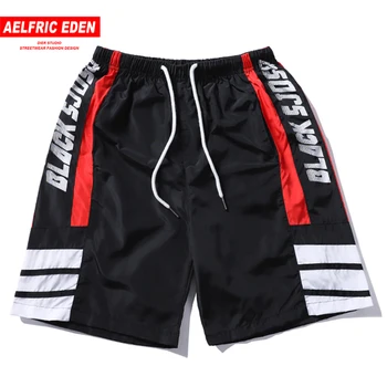 

Aelfric Eden 2019 Letters Printed Cotton Streetwear Multi-pockets Men Shorts Drawstring Patchwork Regular Harajuku Sweatpants