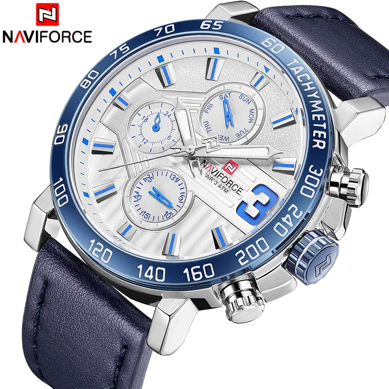 NAVIFORCE Luxury Brand Men Sport Watch Men Genuine Leather Quartz Wrist Watches Male 24 Hour