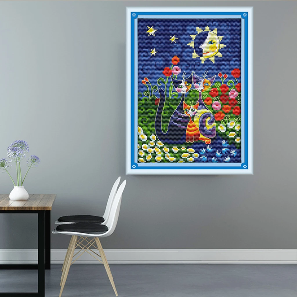 Dimensions Cross Stitch Kit SunFlower Cats Stamped for Kids Baby Girls 11ct 14ct Counted  NeedleWork