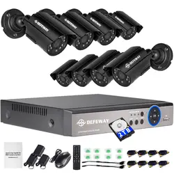 DEFEWAY 1080N HDMI DVR 1200TVL 720P HD открытый дома безопасности камера системы 8CH товары теле и видеонаблюдения DVR 2 ТБ HDD AHD CCTV комплект