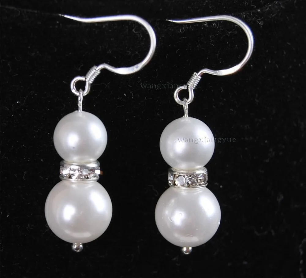 

Lovely Women's Wedding Jewelry FREE shipping>>>>Charming!8-10mm White South Sea Shell Pearl Earring AAA