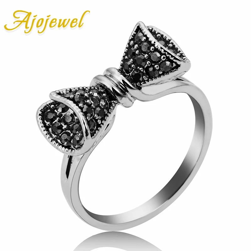

Ajojewel Vintage Style Full Rhinestone Bowknot Ring Women Jewelry Black Ring Band Cute Gift Bijoux