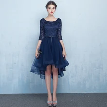 Eleganten Oansatz Halbe Hülse Asymmetrische High Low Lace Brautkleider 2016 Neue Ankunft Kurze Abendkleider Plus Größe Marineblau