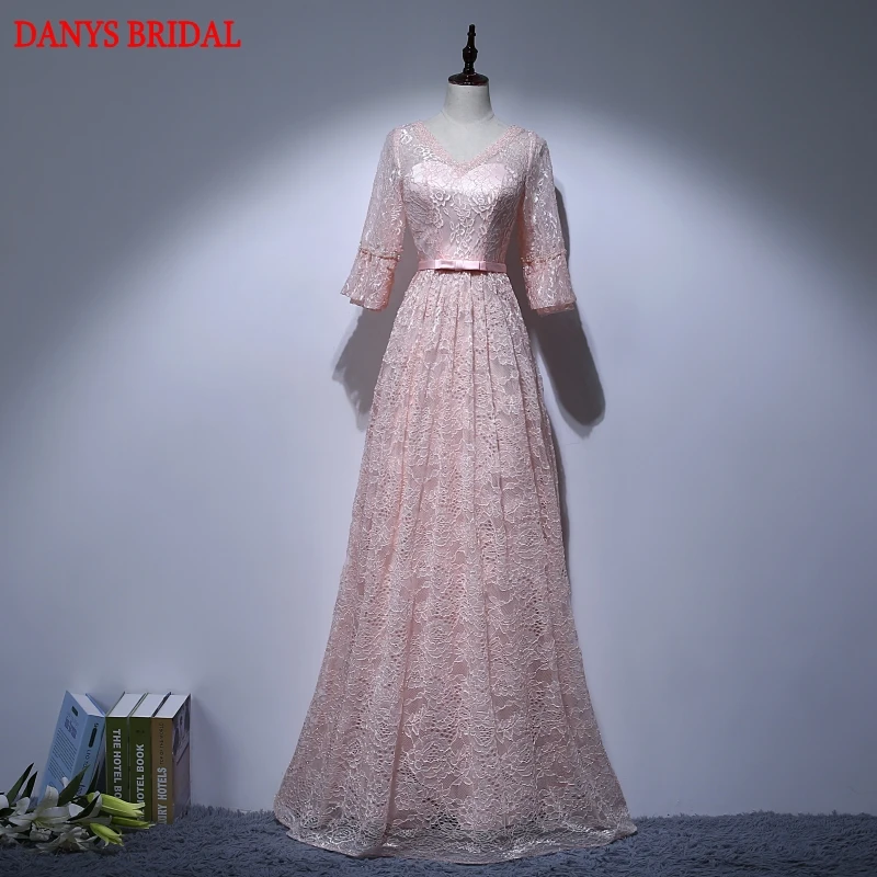 

Long Sleeve Lace Mother of the Bride Dresses for Weddings Gowns A Line Beaded Elegant Pink Formal Godmother Groom Long Dresses