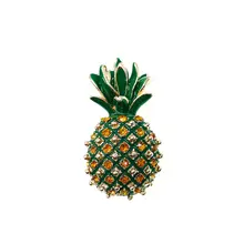 Vanssey Vintage Fruit Pineapple Rhinestone Green Enamelled Branch Leaf Brooch Pin Scarves Wedding Accessories for Women
