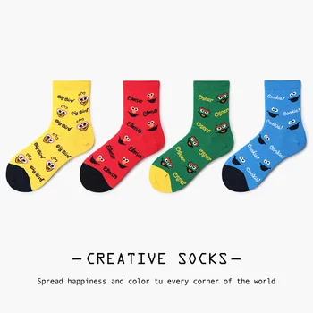 

Fashion Cartoon Sesame Street Colorful Novelty Funny Women Crew Cotton Socks Comfortable Cute Ladies Party Socks For Gifts
