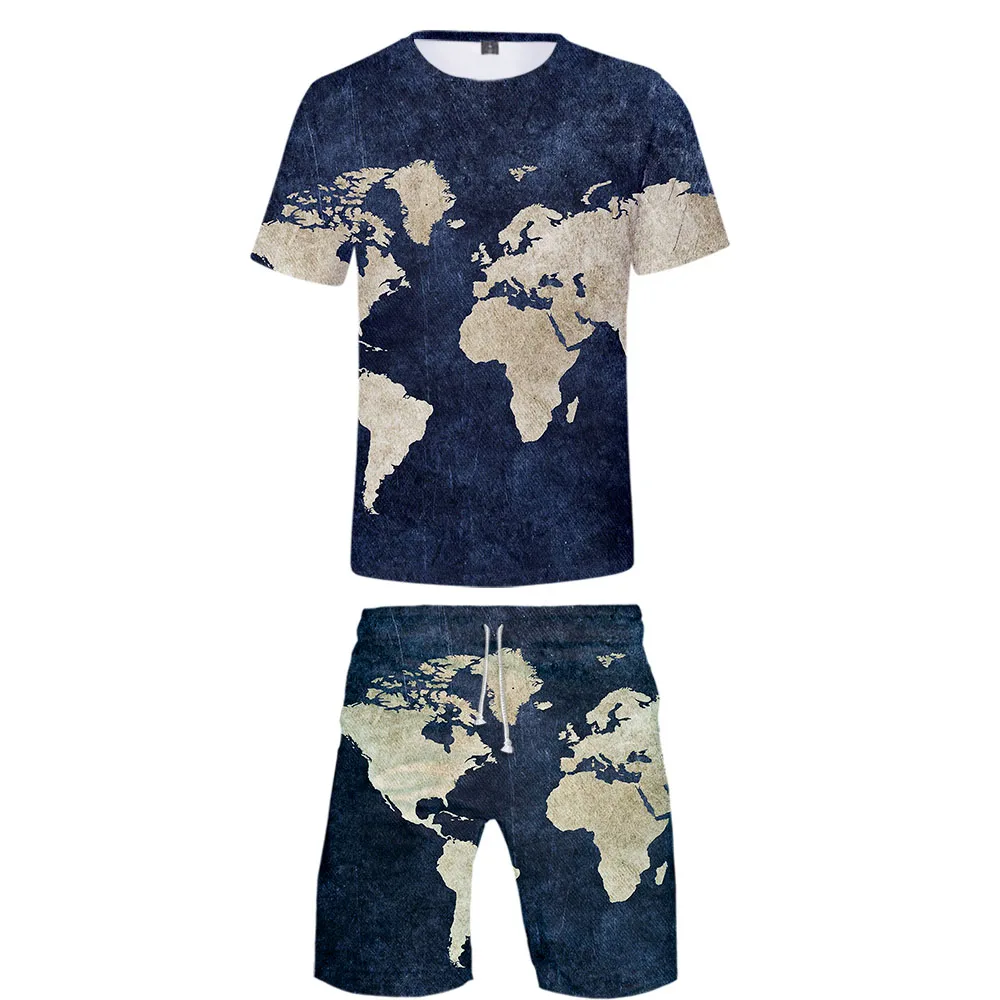 Cool WORLD MAP Cool Harajuku Fashion New Arrival 3D Streetwear two piece set O-neck tshirt and shorts Map accessories Men's Set Cool WORLD MAP Cool Harajuku Fashion New Arrival 3D Streetwear two piece set O-neck tshirt and shorts Map accessories Men's Set