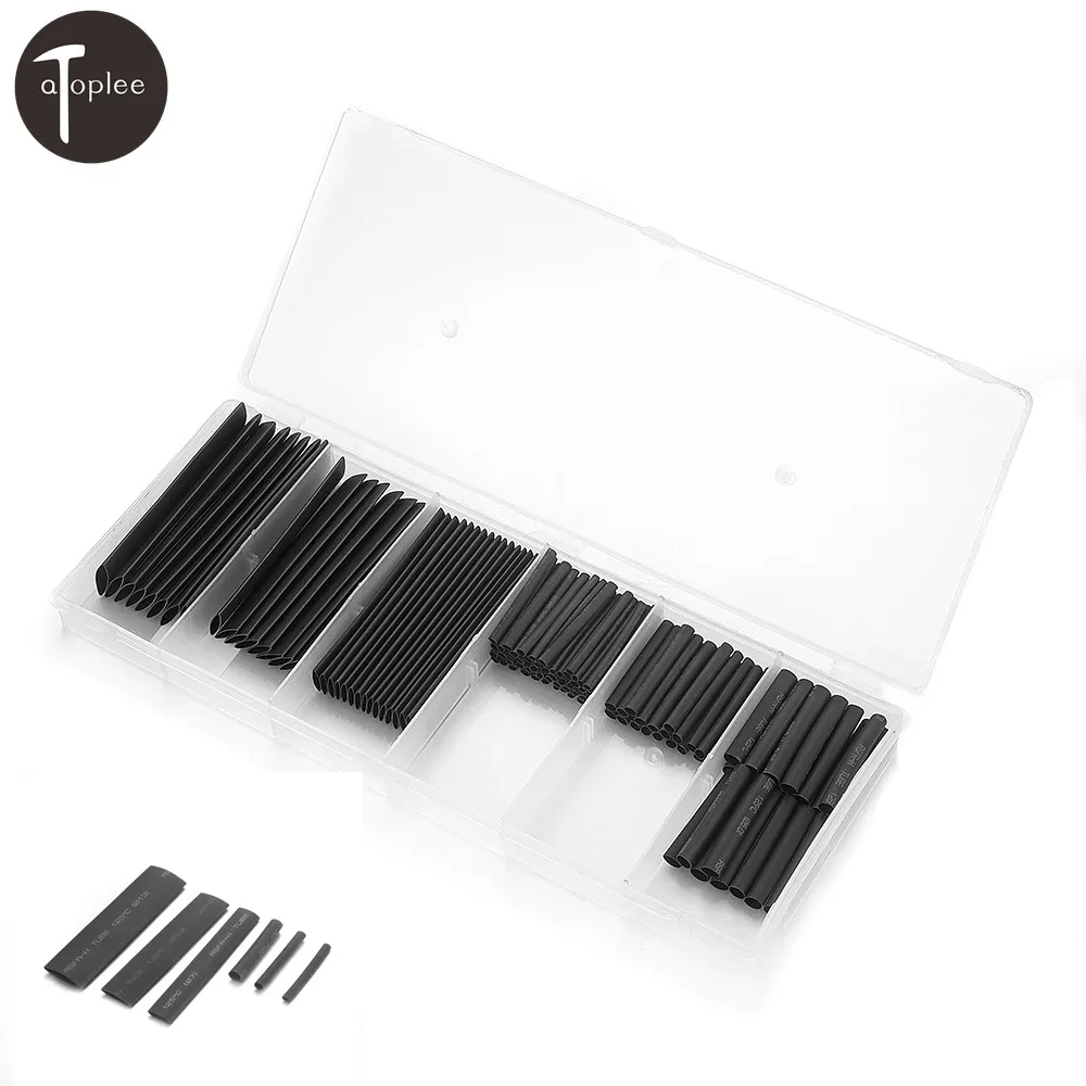 

127Pcs 7Sizes Black Polyolefin 2:1 PE Heat Shrink Tubing Tube Sleeving Tube Assortment Wrap Wire Kit Thermal Tube With Box