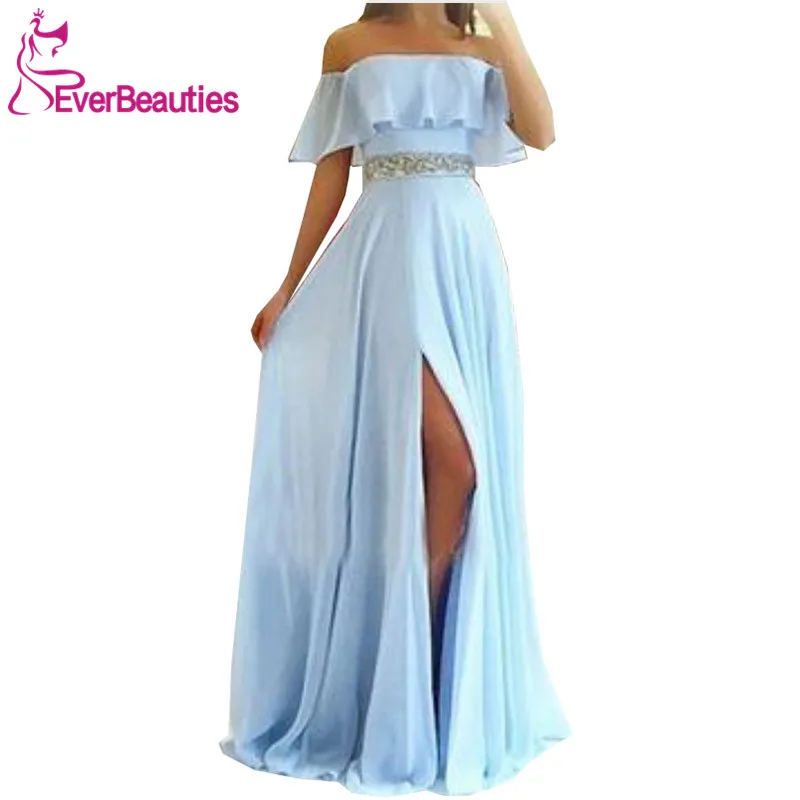 Robe De Soiree Chiffon Evening Dress Long Side Slit Formal Dress Off the Shoulder Abiye Gece Elbisesi Abendkleider 2019 Robe De Soiree Chiffon Evening Dress Long Side Slit Formal Dress Off the Shoulder Abiye Gece Elbisesi Abendkleider 2019