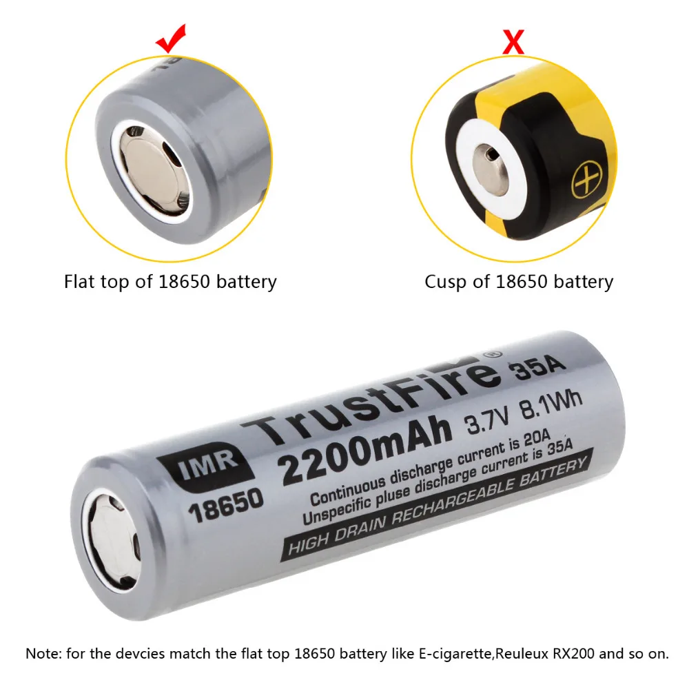 8pcs/lot TrustFire IMR 18650 2200mah 35A 3.7V Rechargeable Battery Lithium Batteries with Protected Driver Board For Flashlight