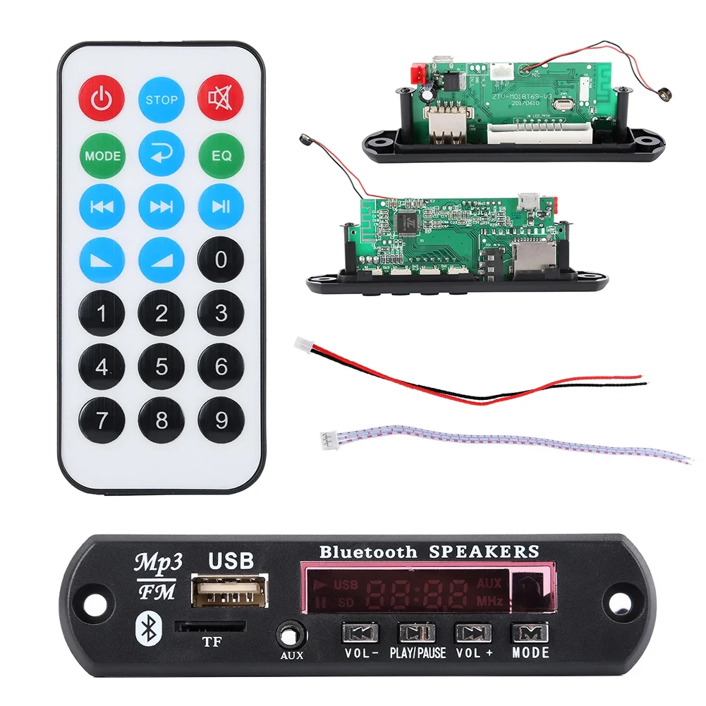 High Quality Wireless Bluetooth 12V 5V Micro USB MIC 3.5MM AUX FLAC MP3 WMA Decoder Board Audio Module USB TF Radio For Car