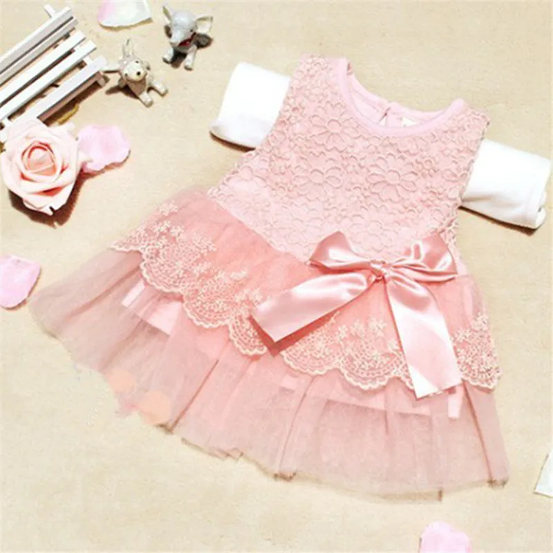 

Baby Girls Princess Dress Sleeveless Lace Dress Crochet Kids With Bow Belt Party Gift Dresses