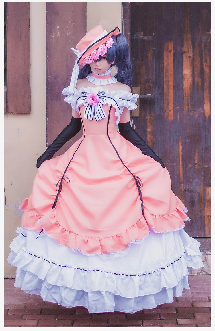 Индивидуальный размер Черный Дворецкий Ciel Phantomhive Косплей Костюм розовое длинное платье униформа костюмы для Хэллоуина для женщин аниме одежда cos