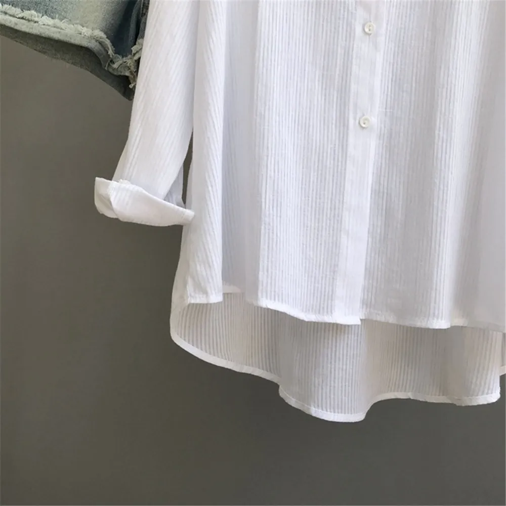 100% Cotton Casual White Sunproof Blouse Women 2018 Summer Women Long Sleeve White Shirts Blouse High quality Office Blouse Tops (13)