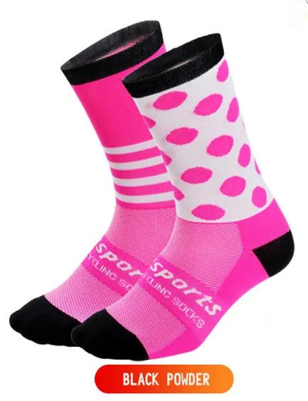 DH SPORTS Socks cycling Socks four seasons long compression tube bicycle ladies men Crossfit sock - Цвет: pink black