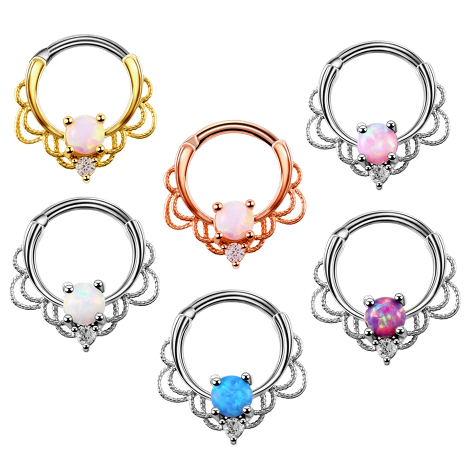 

Swanjo 1PC 16G Opal Septum Clicker Titanium Shaft Nose Piercings Earring Nose Ring Studs Septum Nose Hoop Body Piercing Jewelry