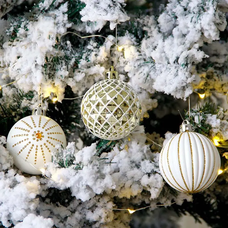 30 piunids/lote bolas colgantes de árbol de Navidad 6 cm plateado dorado copo de nieve Color dibujo decoración bola Navidad Fiesta en casa boda ornamento p20